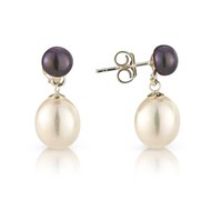 BLACK & WHITE PEARL ON PEARL DROP EARRINGS
