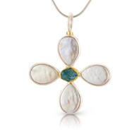 PEARL & AQUAMARINE SILVER DAISY CROSS