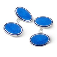 BLUE ENAMEL & SILVER STARBURST CUFFLINKS 