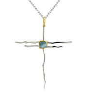 SILVER, AQUAMARINE & 18CT GOLD DRAGONFLY CROSS 
