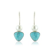 TURQUOISE & PEARL DROP EARRINGS ON STERLING SILVER HOOK