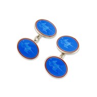 BLUE ENAMEL & SILVER POLO CUFFLINKS
