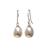 WHITE TEAR DROP PEARL EARRINGS ON SILVER HOOK