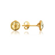 ROUND GREEN AMETHYST STUDS SET IN 18ct GOLD VERMEIL