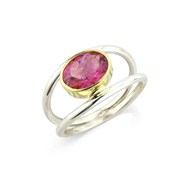 PINK TOURMALINE RING SET IN GOLD ON SILVER SPLIT BAND RING