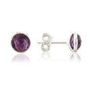 ROUND AMETHYST STUDS SET IN SILVER