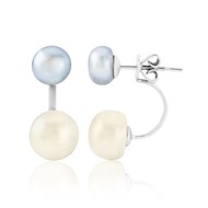 DUET DOUBLE PEARL WHITE & GREY HOOP STUD EARRINGS