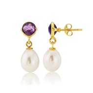 AMETHYST STUD EARRINGS WITH DROP PEARL