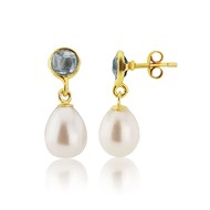 BLUE TOPAZ STUD EARRINGS WITH DROP PEARL
