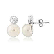 CZ STUD EARRINGS WITH DROP PEARL