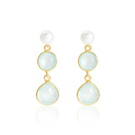 TRIPLE DROP AQUA CHALCEDONY & PEARL EARRINGS