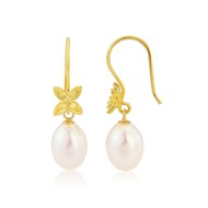 TEARDROP PEARL EARRINGS WITH GOLD VERMEIL FLOWER