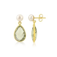 GREEN AMETHYST DROP EARRINGS WITH PEARL