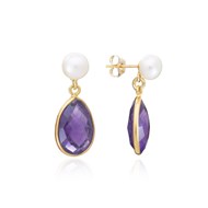 AMETHYST DROP EARRINGS WITH PEARL