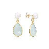 AQUA CHALCEDONY DROP EARRING WITH PEARL