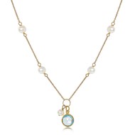 GOLD NECKLACE WITH SMALL PEARLS AND BLUE TOPAZ DROP