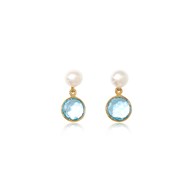 PEARL STUD EARRINGS & ROUND BLUE TOPAZ DROP