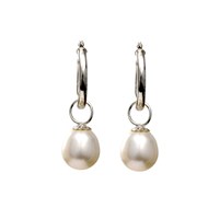 SILVER HOOP EARRINGS WITH PEARL DROP